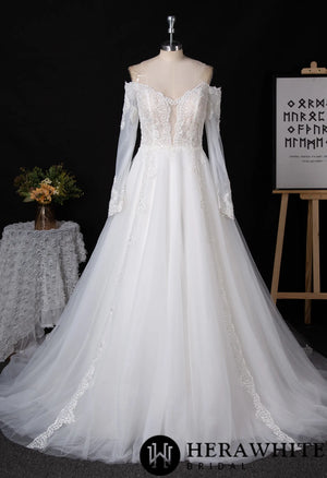 Long Sleeve Wedding Gown With Illusion Plunge