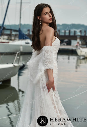 Strapless Mermaid Organza Wedding Dress with Detachable Shawl