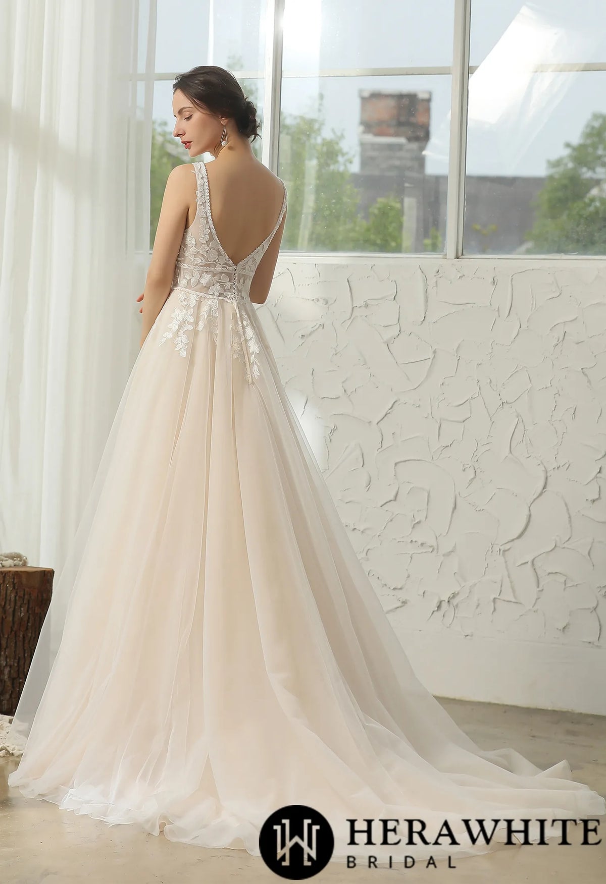 Modern Bohemian Floral Lace Wedding Gown