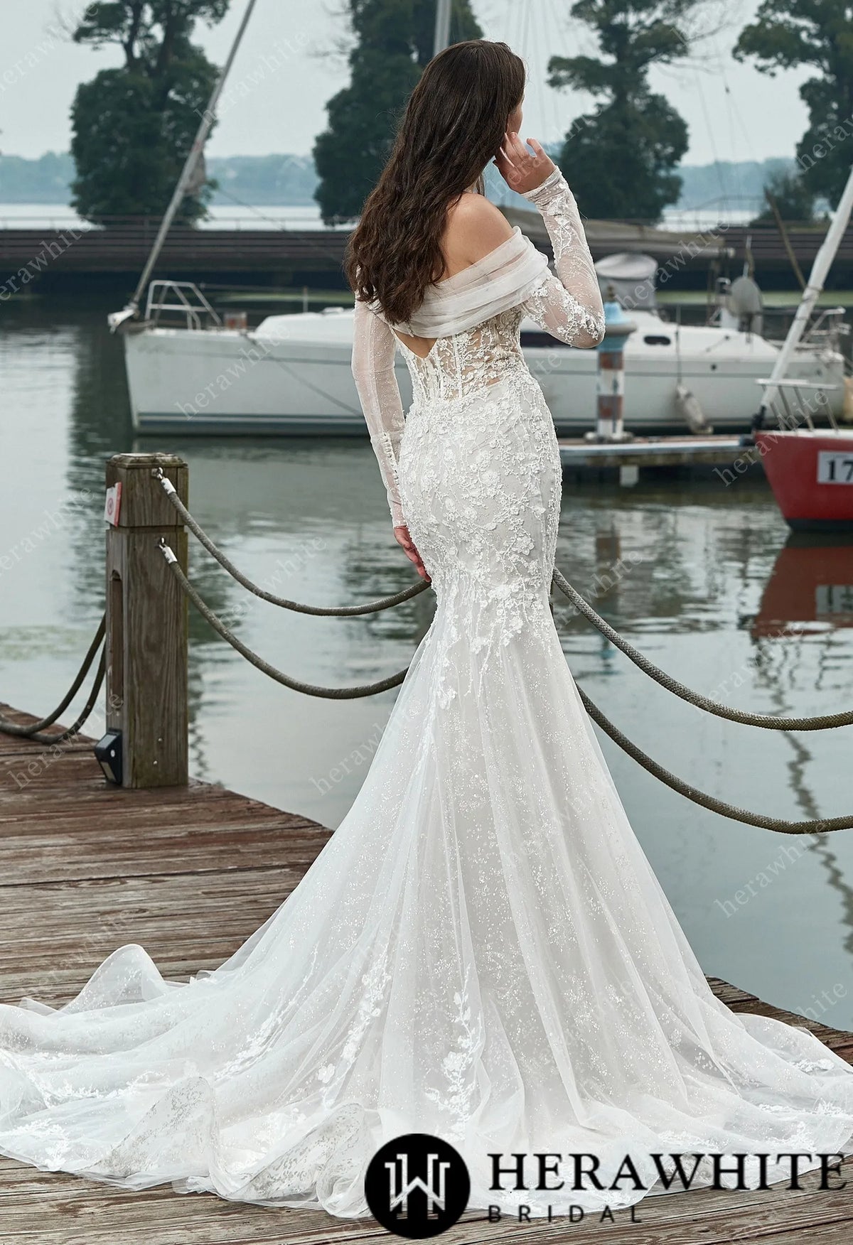 Appliques Corset Lace And Long Sleeves Wedding Dress
