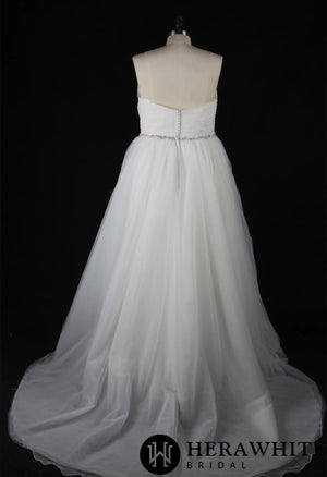 Deep V-Neck Pleated Bodice Tulle A-Line Wedding Dress