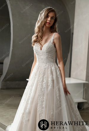 Stunning Tulle Lace Bridal Ball Gown with Glitter Tulle