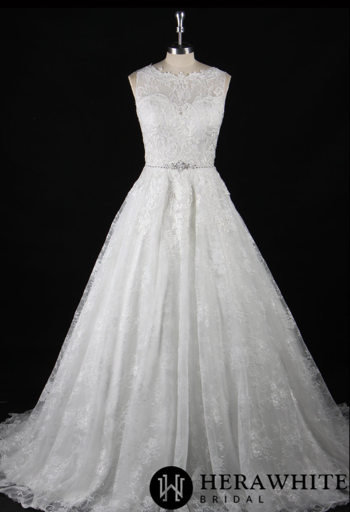 Strapless Embroidered Lace Illusion Bodice Wedding Dress
