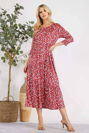 MAGENTA FLORAL TIERED MIDI-DRESS MISSY & PLUS SIZE -CD43848E