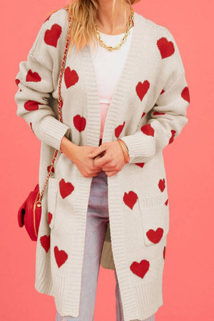 WOMEN CUTE HEART PRINT OPEN FRONT MID CARDIGAN_CWOCAL0487