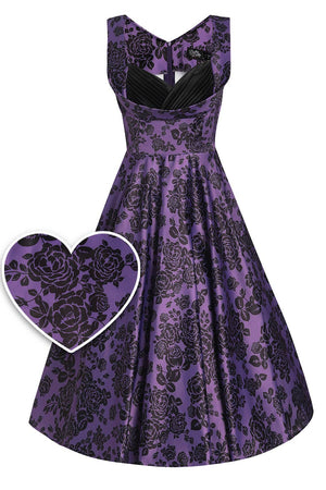 Grace Vintage Style Jive Dress In Purple Floral