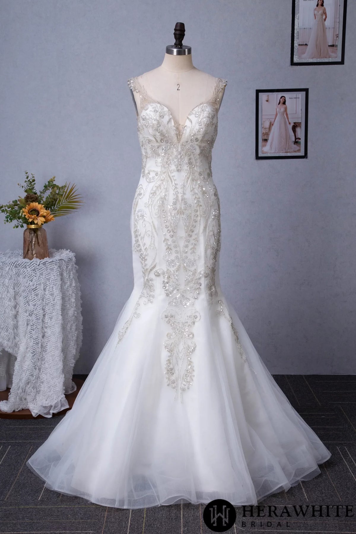 Mermaid Embroidered Heavy Beaded Wedding Dress