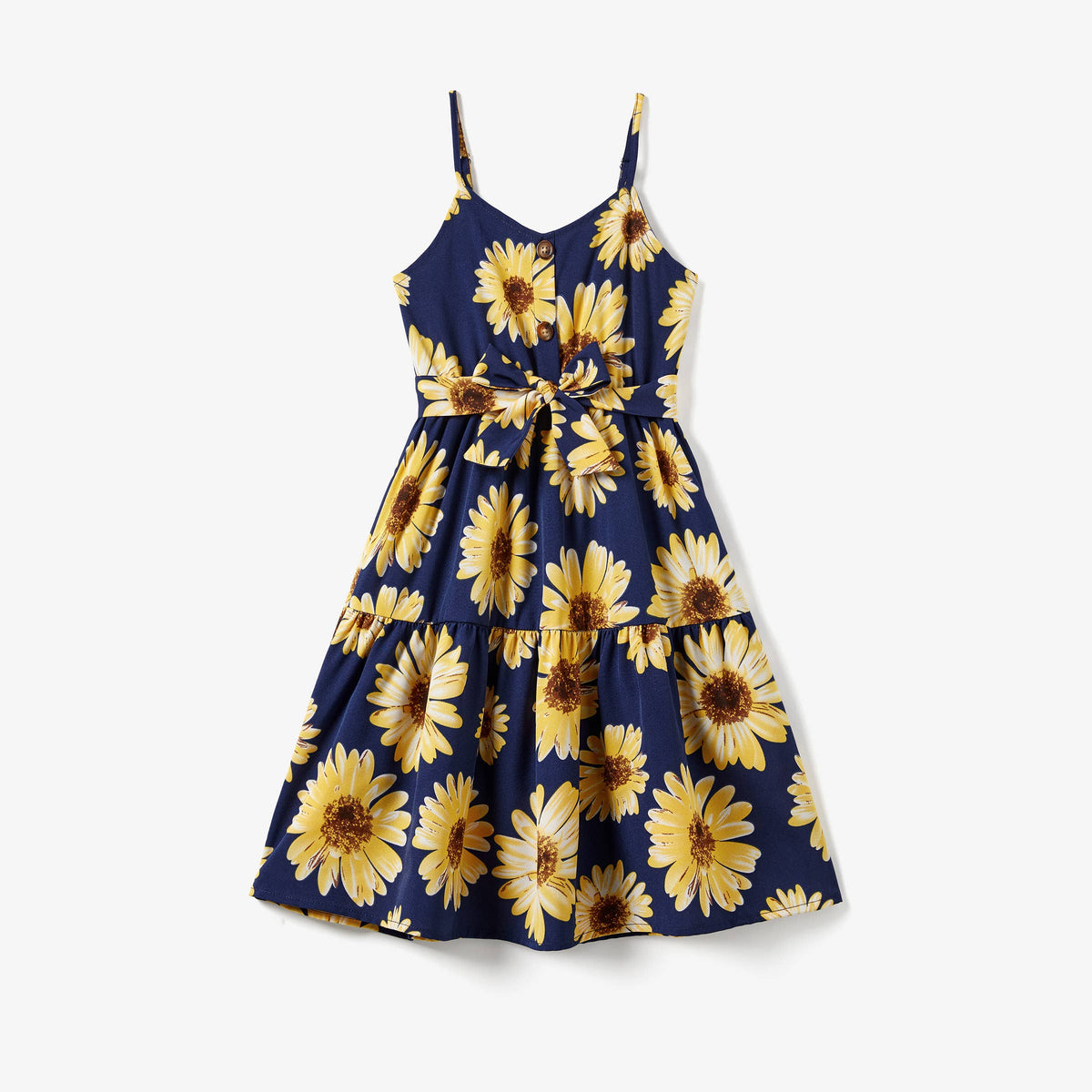 Family Solid Color Tee and Sunflower Flowy Strap Dress Sets