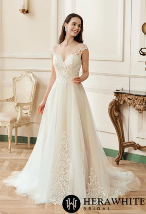 Illusion A-Line Scoop Neckline Lace Bridal Gown