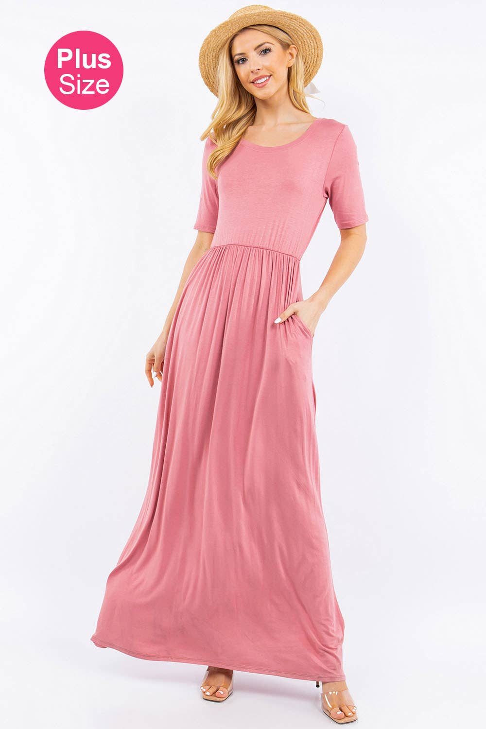 PLUS SIZE MODEST MAXI DRESS WITH POCKETS -CD23411T-PL