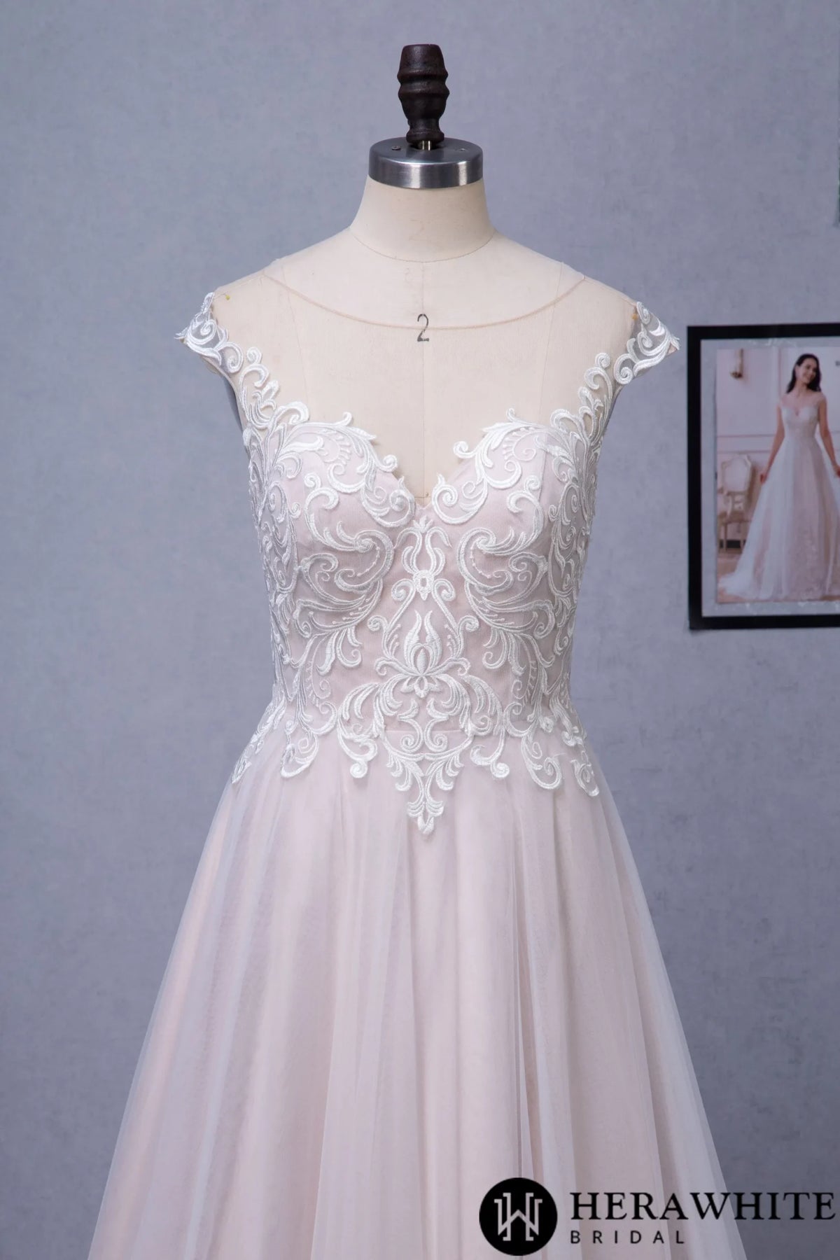 Illusion A-Line Scoop Neckline Lace Bridal Gown