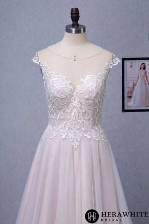 Illusion A-Line Scoop Neckline Lace Bridal Gown