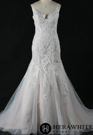 Gorgeous Appliques  V Neck Fit& Flare Wedding Gown