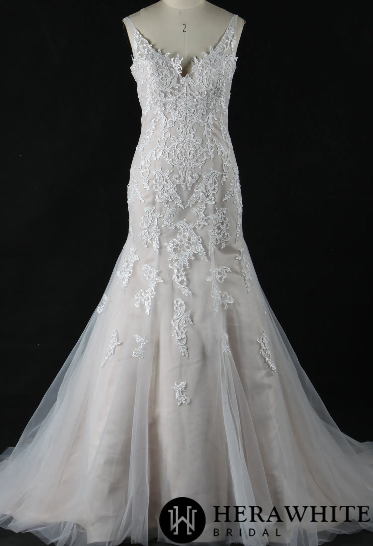 Gorgeous Appliques  V Neck Fit& Flare Wedding Gown