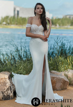 Summer Off-the-shoulder Sheath Crepe Wedding dress