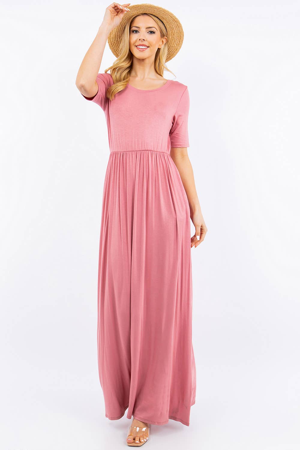 MODEST SHORT SLEEVE MAXI DRESS WITH POCKETS -CD23411T