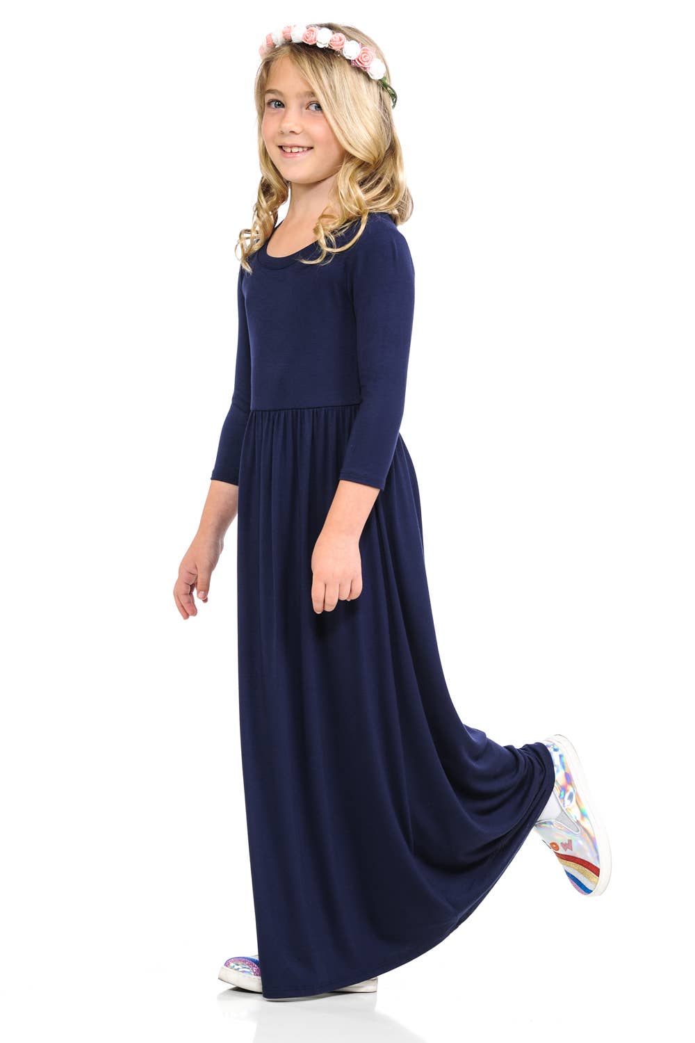 Fit and Flare Maxi Dress Solid: L / NAVY
