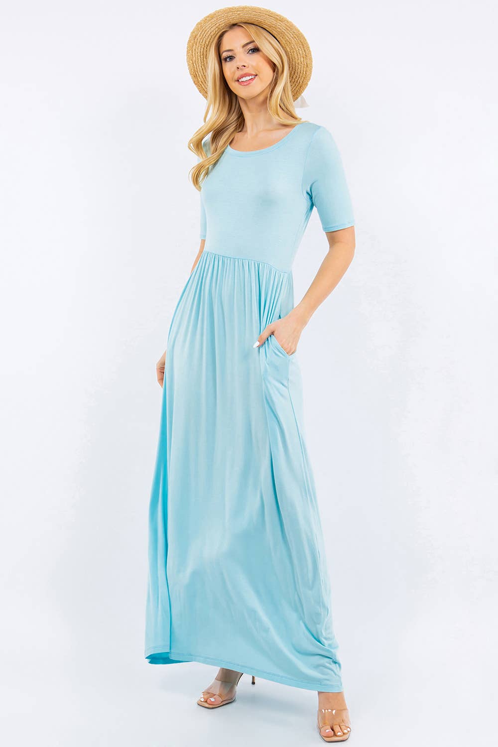 PLUS SIZE MODEST MAXI DRESS WITH POCKETS -CD23411T-PL