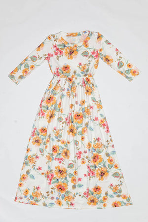 Girls Fit and Flare Floral Maxi Dress: FLORAL ORANGE / M