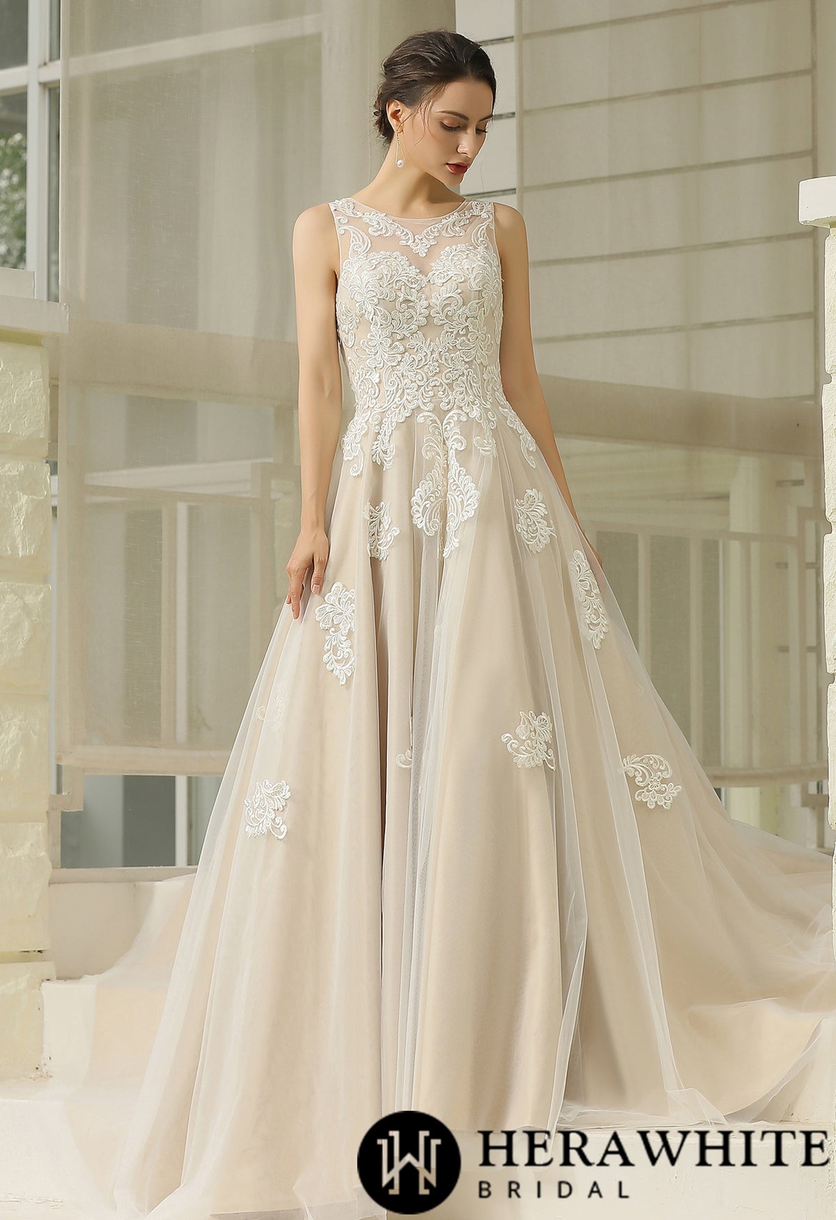 Illusion Halter Neckline Ball Gown Wedding Dress