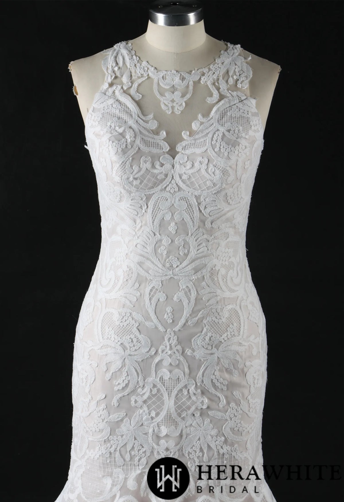 Bateau Illusion Lace Mermaid Wedding Dress