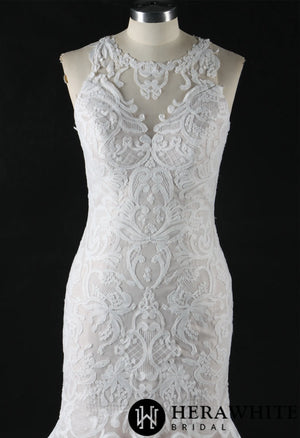 Bateau Illusion Lace Mermaid Wedding Dress