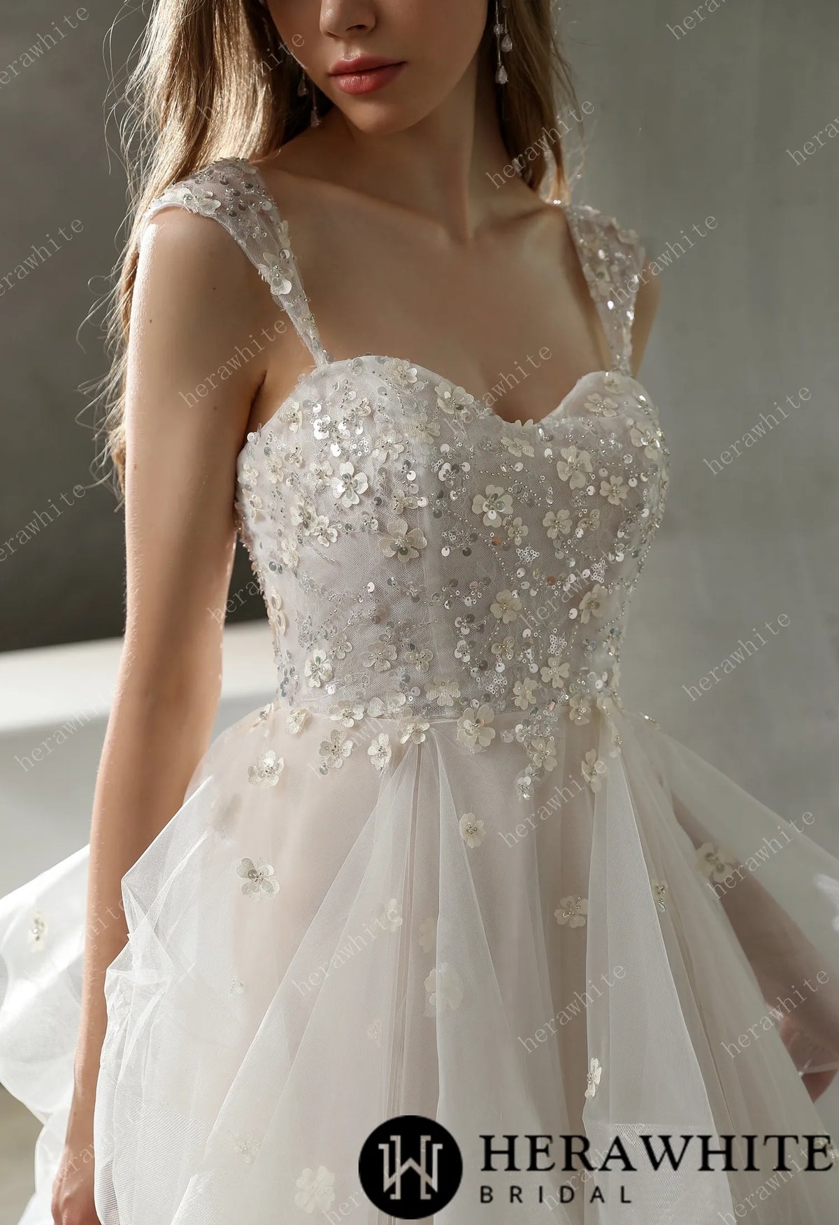 Beaded Tulle Ruffled Ball Gown with Dreamy Details