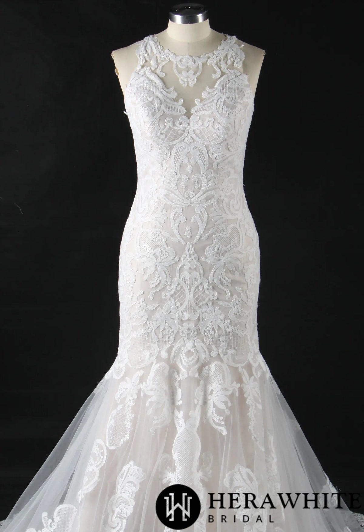 Bateau Illusion Lace Mermaid Wedding Dress