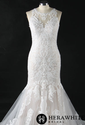 Bateau Illusion Lace Mermaid Wedding Dress