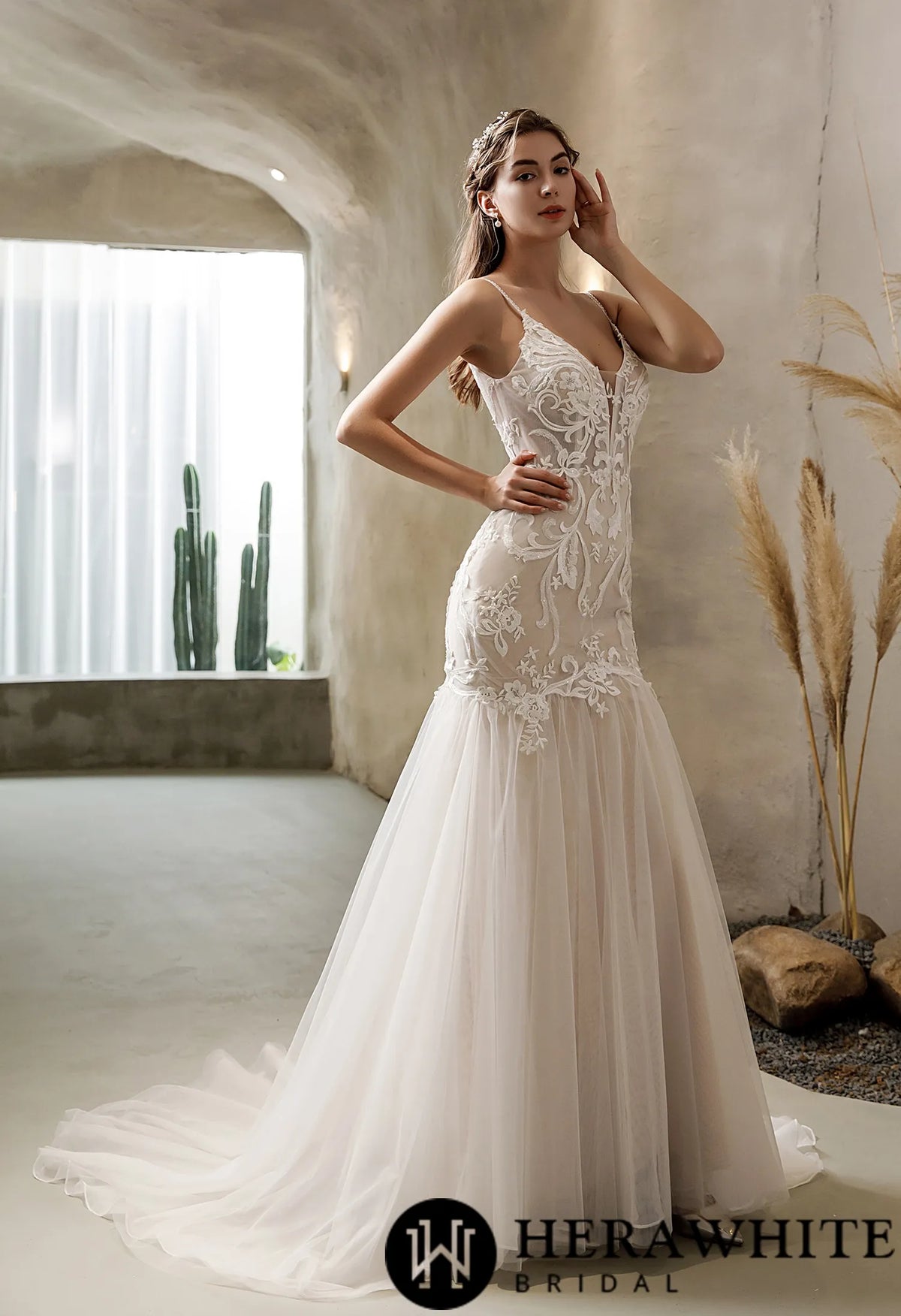 Elegant Mermaid Gown With Detachable Bell Sleeves