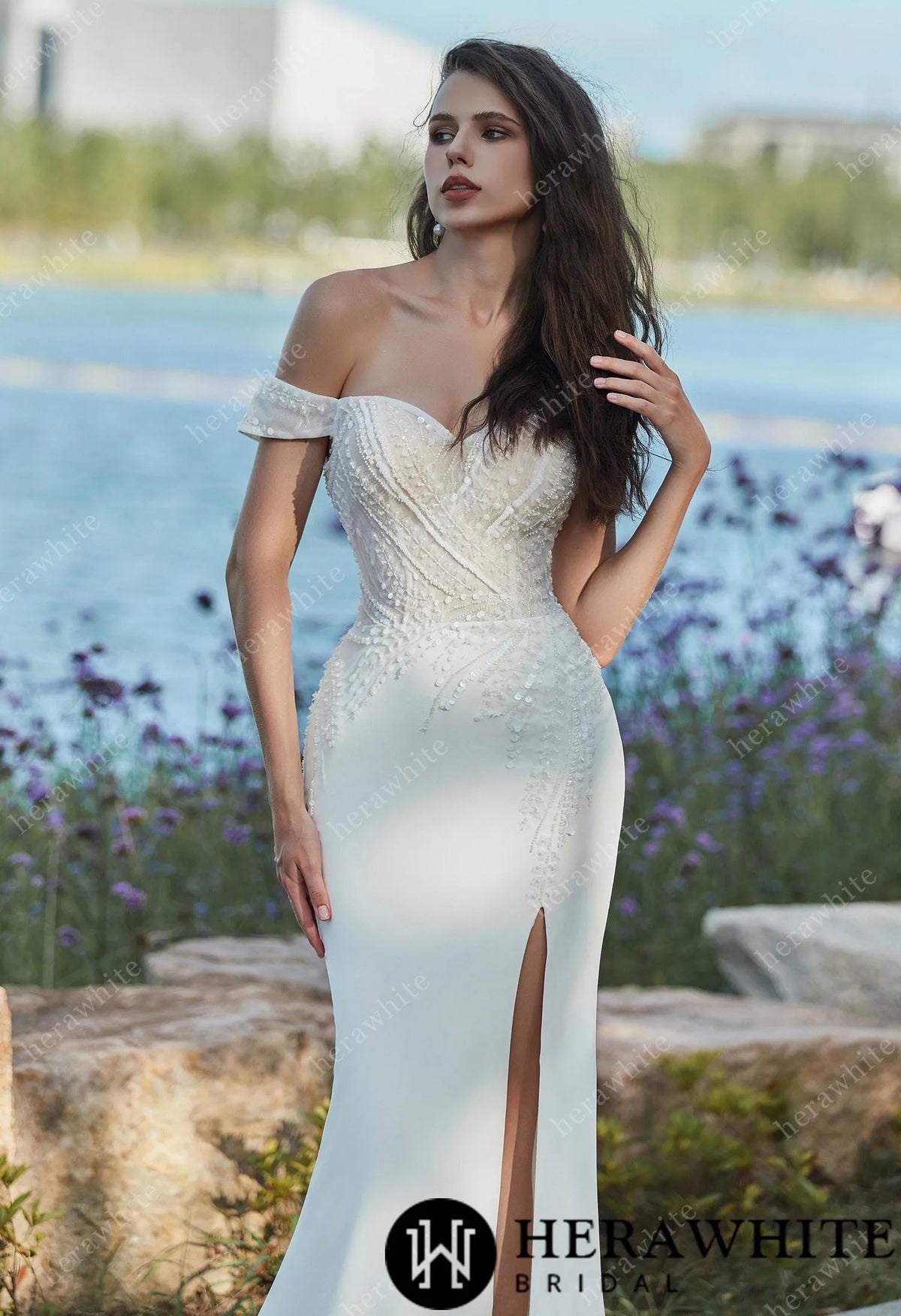 Summer Off-the-shoulder Sheath Crepe Wedding dress