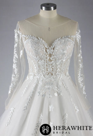 Elegant Illusion Long Sleeve Lace A-Line Wedding Dress