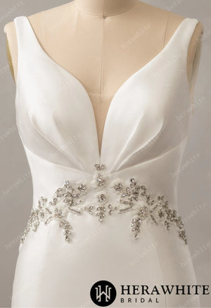 Deep V-neck Sleeveless with Open Back Wedding Dress