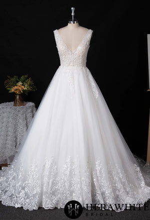 Plunging V-neckline Wedding Dress With Long Train