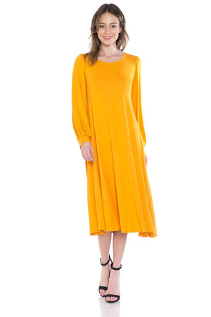 Bishop Sleeve Midi Dress: EGGPLANT / S