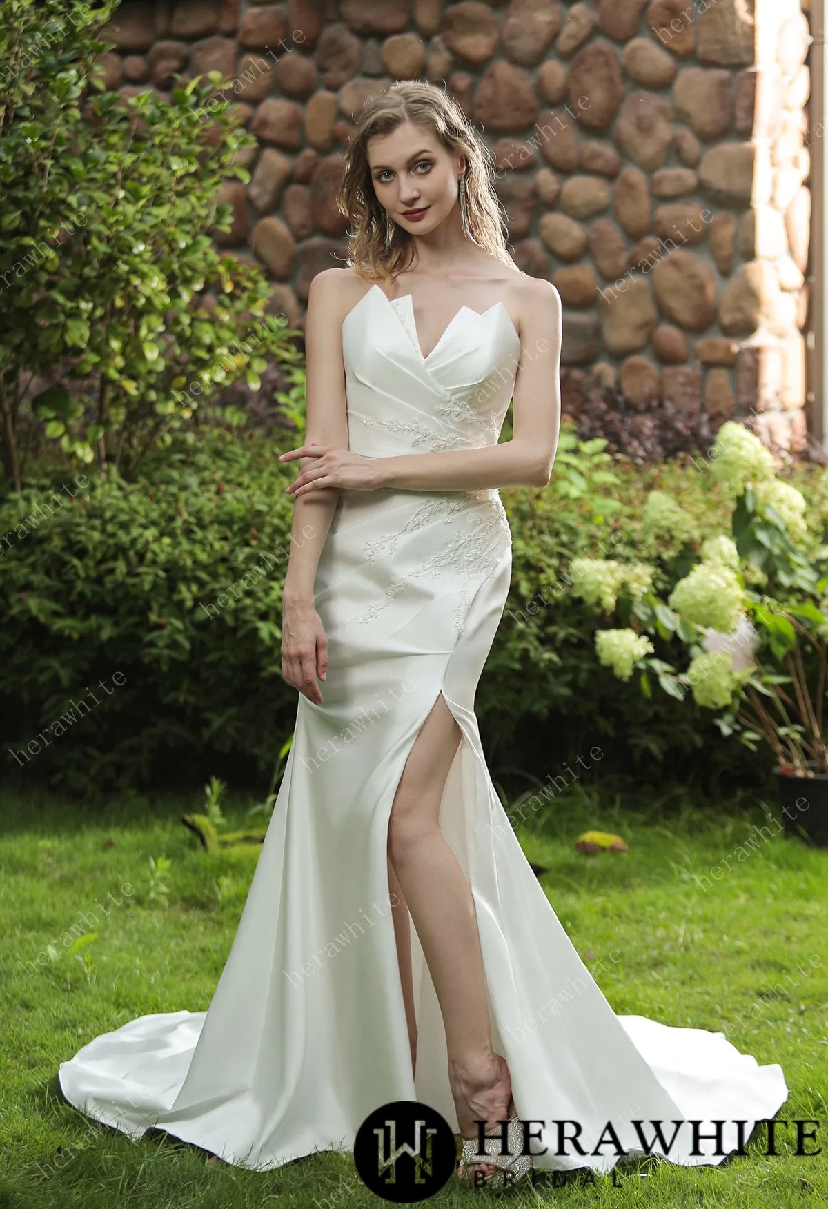 Strapless Silky Satin Wedding Dress With Detachable Overskirt
