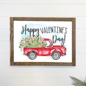 Valentines Day Truck Canvas Wood Sign Framed Wall Art Print