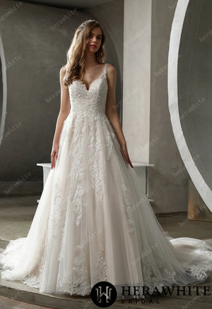 Stunning Tulle Lace Bridal Ball Gown with Glitter Tulle