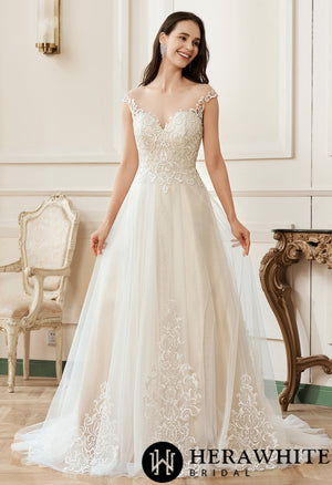 Illusion A-Line Scoop Neckline Lace Bridal Gown