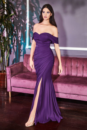 Off the Shoulder Stretch Satin Gown