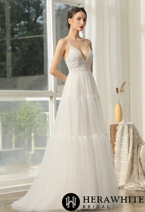 Bohemian Lace Wedding Dress With Criss-Cross Back