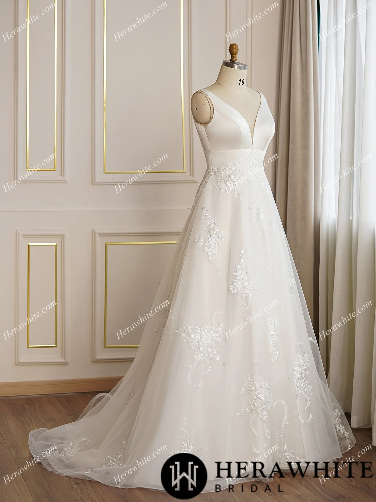 Simply V-Neck A-line Satin Wedding Dress