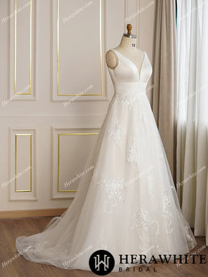 Simply V-Neck A-line Satin Wedding Dress