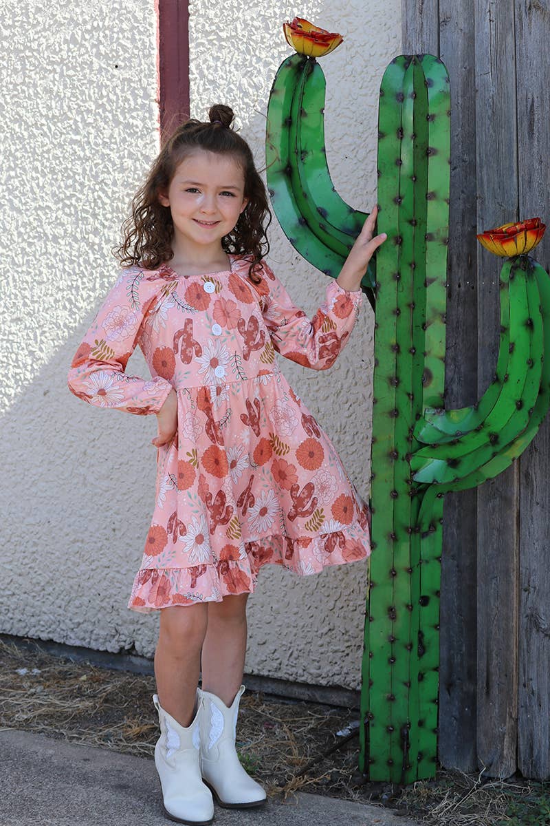 CACTUS /FLORAL PRINTED RUFFLE HEM DRESS. GLD060709-JEANN: 12-18M