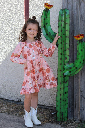 CACTUS /FLORAL PRINTED RUFFLE HEM DRESS. GLD060709-JEANN: 6-12M