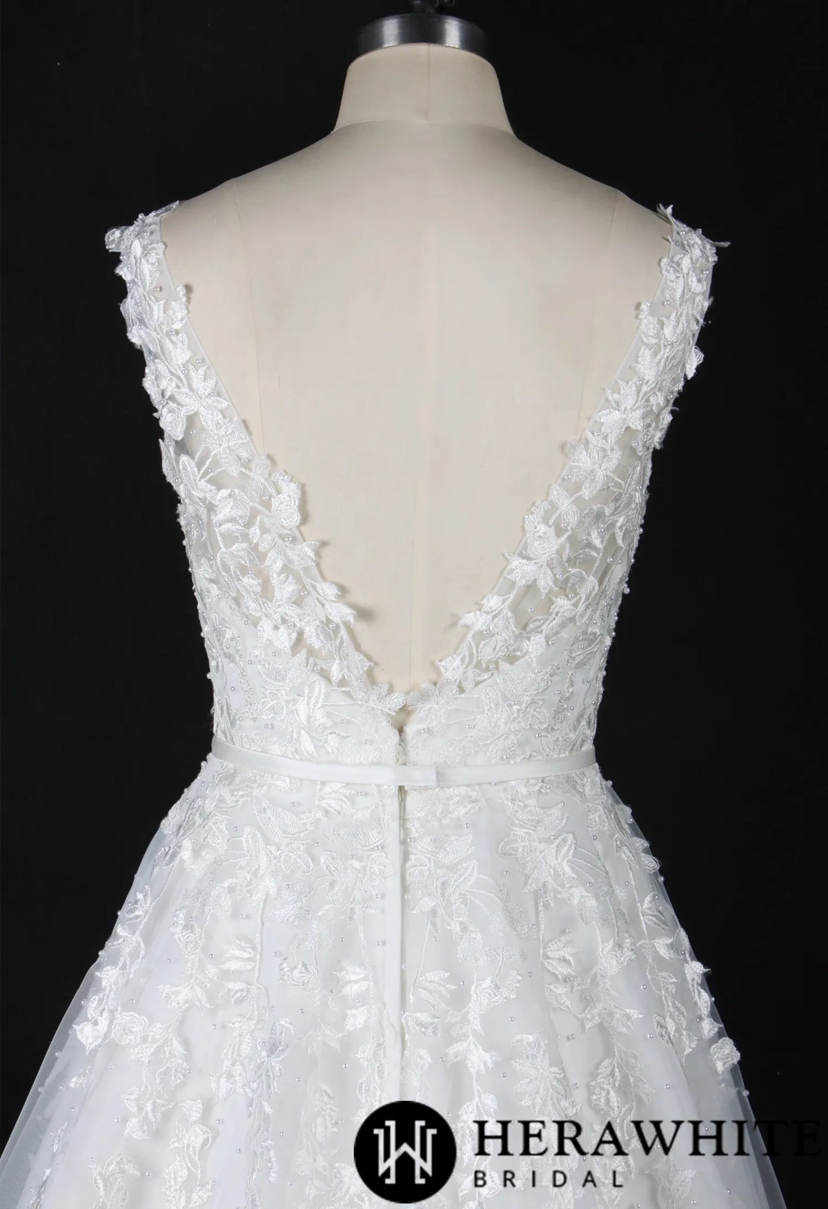 Plunging V-Neck Beaded Lace Wedding Dress