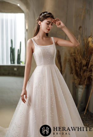 Pink Nude Princess Wedding Dress With Square Neckline