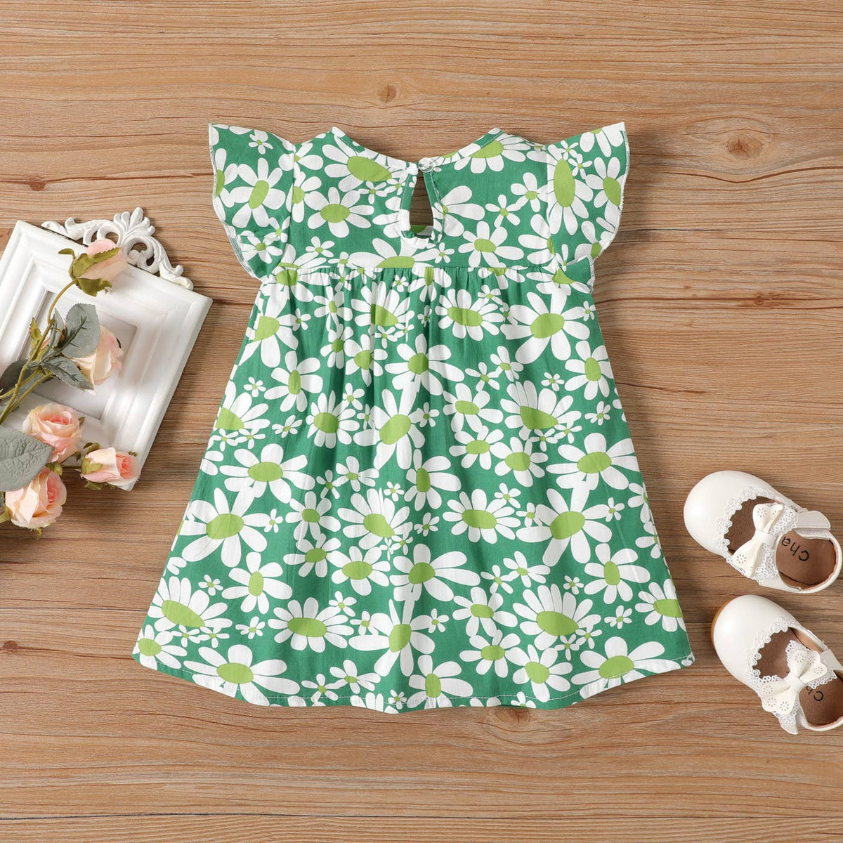 Baby All Over Floral Print Flutter-sleeve Dress