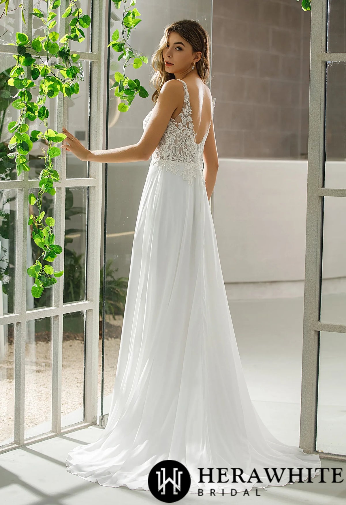 Simple Lace A-line Bridal Gown With Chiffon Skirt