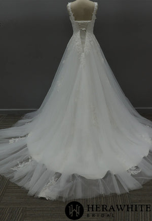 Classic Beaded Square Neckline Corset Wedding Dress